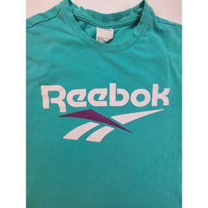 Reebok Classic Teal Graphic Logo T Shirt Mens Large L Crew Neck Short Sleeve